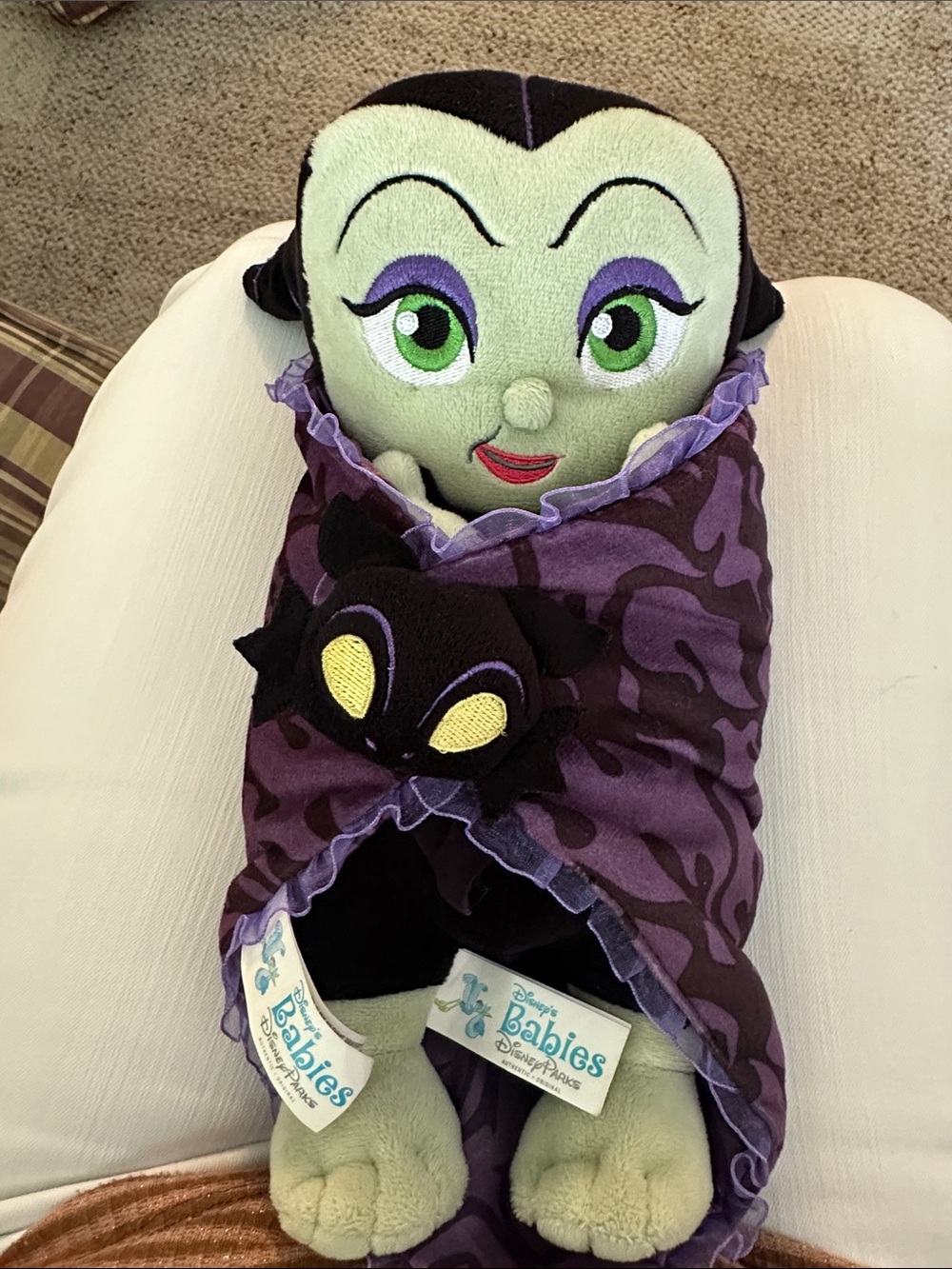 Disney Malifacient Plush Doll in Purple Wrap with Black Bat